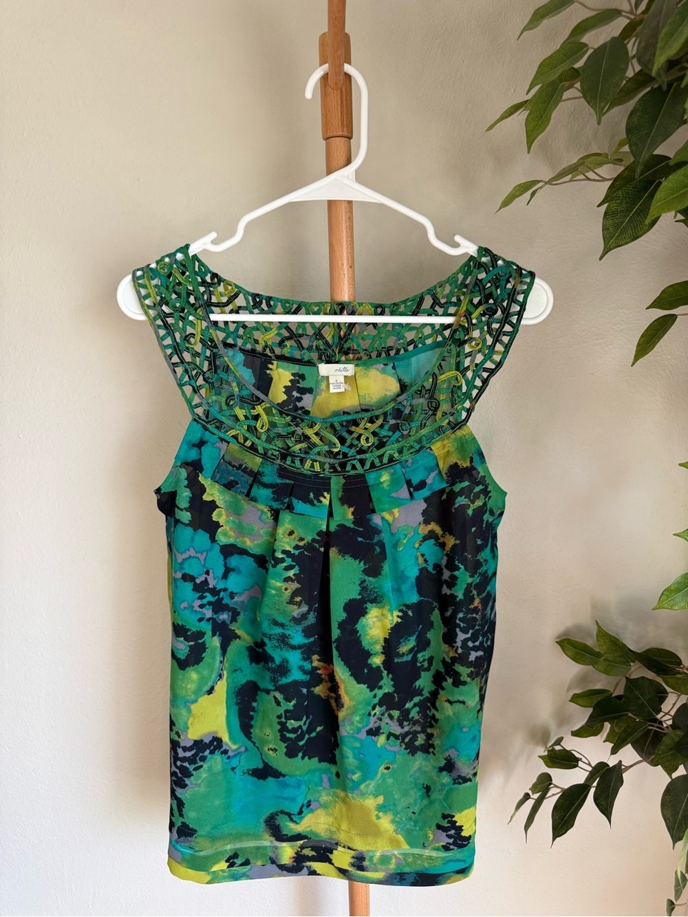 Vintage Anthropologie Odille Forgotten Pond Green Printed Blouse Women’s Size 4
